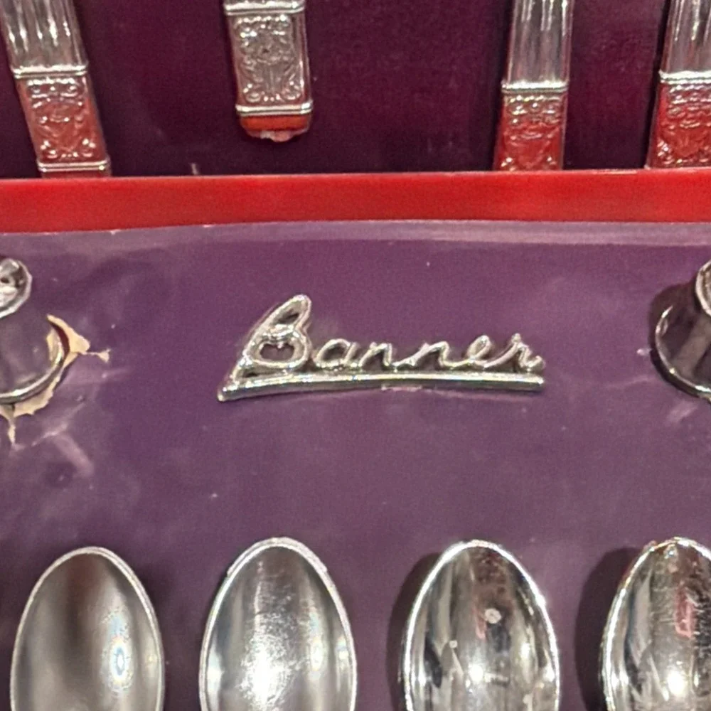 Rare! Banner Toy Silverware 16pc Set in Red Plastic Chest- Complete Set